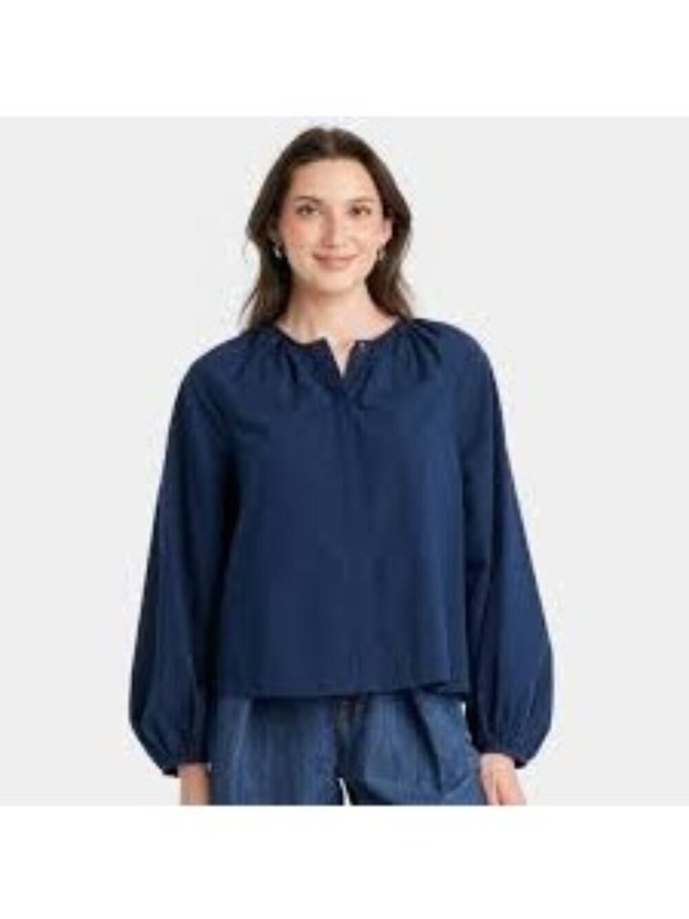 NWT Universal Thread Women's Tops Blouse Pullover Ballon Long Sleeve Navy Blue S